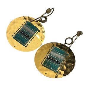 Hammered gold tone earrings crystal beads & clear stone holiday gifts for her